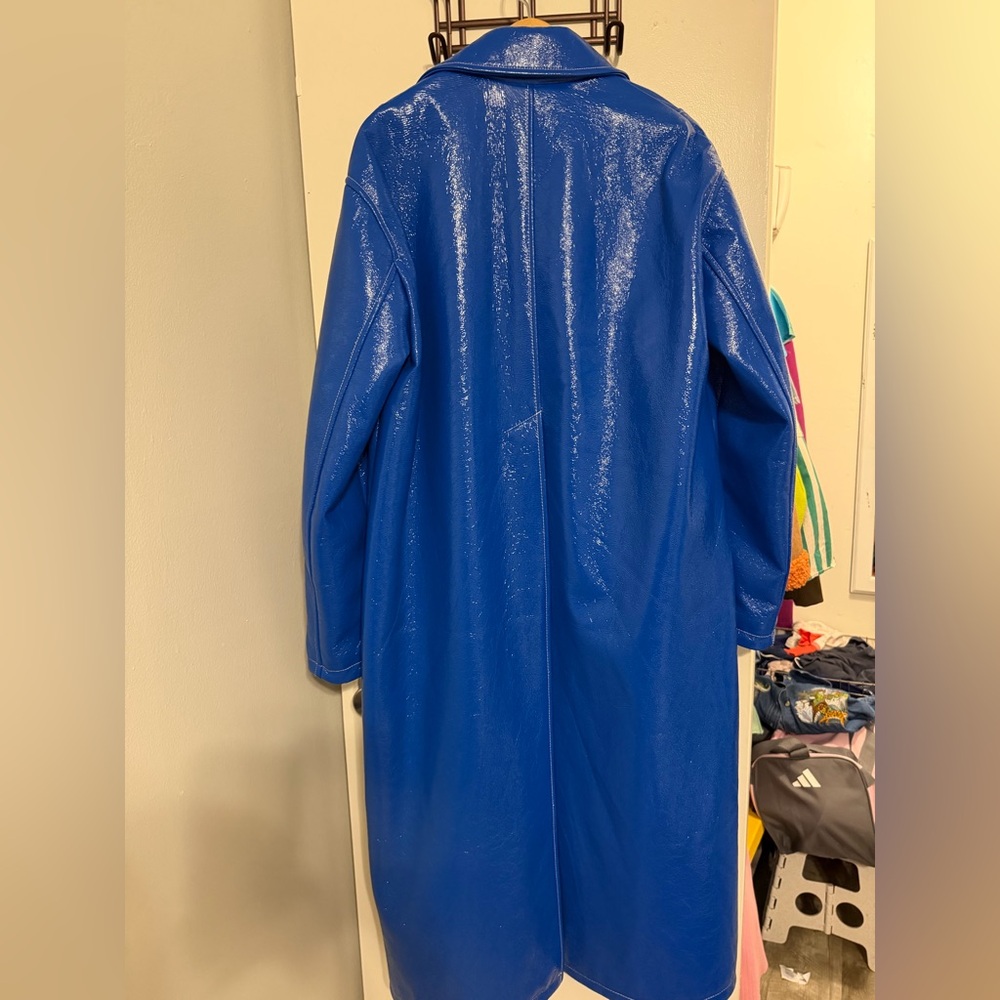 Nasty Gal Shiny Blue Trench Coat - Picture 2 of 2
